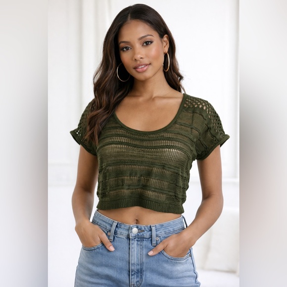 bebe Tops - Bebe Olive Green Crochet Crop Top Small Boho Festival Y2K Chic Sweater